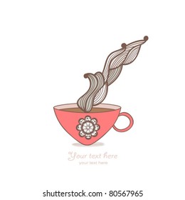 coffee and tea mug with floral pattern. Cup background. Hot drink in the beautiful mug.