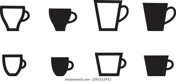 coffee, tea mug icon set vector art