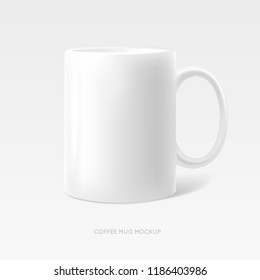 Coffee tea mug photo realistic mock up. Branding identity white clean object for logotype above presentation. Vector illustration.