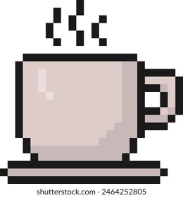 Video App Ilustración vectorial taza de café o té pixel art icon, bebida, pixelado, mosaico, 80s, 90s viejo estilo de juegos de arcade, artículos para