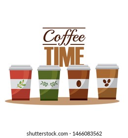 Coffee and tea mugs design, Drink breakfast beverage bakery restaurant and shop theme Vector illustration