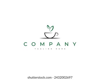 diseño del logotipo de la hoja verde de la naturaleza del café y del té