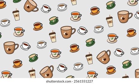 Coffee, tea pattern background. Coffee, tea illustration pattern. Coffee, tea background. Perfect for fabrics, print, textile, wallpaper, and pre-made home decor. SSTKbackgrounds 