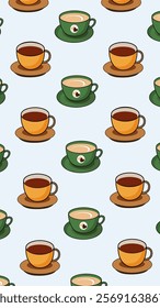 Coffee, tea pattern background. Coffee, tea illustration pattern. Coffee, tea background. Perfect for fabrics, print, textile, wallpaper, and pre-made home decor. SSTKbackgrounds