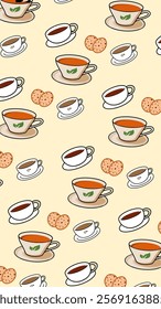 Coffee, tea pattern background. Coffee, tea illustration pattern. Coffee, tea background. Perfect for fabrics, print, textile, wallpaper, and pre-made home decor. SSTKbackgrounds