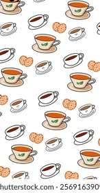 Coffee, tea pattern background. Coffee, tea illustration pattern. Coffee, tea background. Perfect for fabrics, print, textile, wallpaper, and pre-made home decor. SSTKbackgrounds