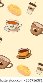 Coffee, tea pattern background. Coffee, tea illustration pattern. Coffee, tea background. Perfect for fabrics, print, textile, wallpaper, and pre-made home decor. SSTKbackgrounds