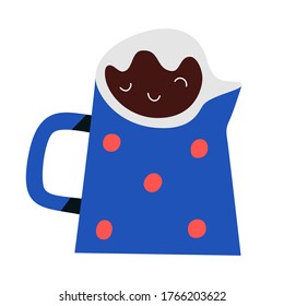 Coffee or tea pot, ceramic crockery for serving tea, hand drawn vector illustration, isolated colored icon