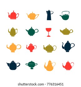 Coffee and tea pots. Oriental collection. Hand drawn vector illustration. Isolated on white.