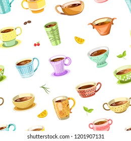 Café o té vertido en taza vectorial sin fisuras.