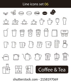 Iconos relacionados con el té de café, ilustración vectorial