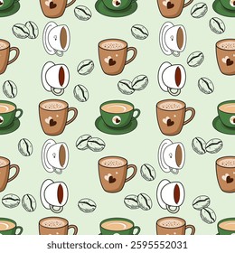 Coffee, tea seamless pattern. Coffee, tea illustration. Coffee, tea background. Perfect for fabric, textile, wallpaper, decor, illustration, print, packaging of products. SSTKbackgrounds
