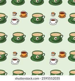 Coffee, tea seamless pattern. Coffee, tea illustration. Coffee, tea background. Perfect for fabric, textile, wallpaper, decor, illustration, print, packaging of products. SSTKbackgrounds