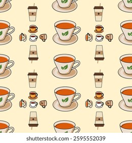 Coffee, tea seamless pattern. Coffee, tea illustration. Coffee, tea background. Perfect for fabric, textile, wallpaper, decor, illustration, print, packaging of products. SSTKbackgrounds