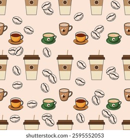 Coffee, tea seamless pattern. Coffee, tea illustration. Coffee, tea background. Perfect for fabric, textile, wallpaper, decor, illustration, print, packaging of products. SSTKbackgrounds