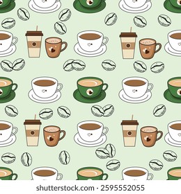 Coffee, tea seamless pattern. Coffee, tea illustration. Coffee, tea background. Perfect for fabric, textile, wallpaper, decor, illustration, print, packaging of products. SSTKbackgrounds