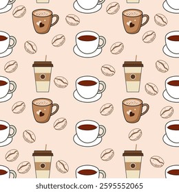 Coffee, tea seamless pattern. Coffee, tea illustration. Coffee, tea background. Perfect for fabric, textile, wallpaper, decor, illustration, print, packaging of products. SSTKbackgrounds