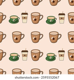 Coffee, tea seamless pattern. Coffee, tea illustration. Coffee, tea background. Perfect for fabric, textile, wallpaper, decor, illustration, print, packaging of products. SSTKbackgrounds