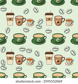 Coffee, tea seamless pattern. Coffee, tea illustration. Coffee, tea background. Perfect for fabric, textile, wallpaper, decor, illustration, print, packaging of products. SSTKbackgrounds