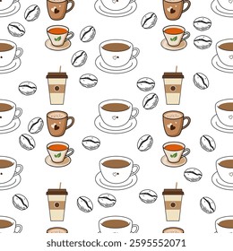 Coffee, tea seamless pattern. Coffee, tea illustration. Coffee, tea background. Perfect for fabric, textile, wallpaper, decor, illustration, print, packaging of products. SSTKbackgrounds