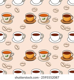 Coffee, tea seamless pattern. Coffee, tea illustration. Coffee, tea background. Perfect for fabric, textile, wallpaper, decor, illustration, print, packaging of products. SSTKbackgrounds