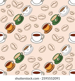 Coffee, tea seamless pattern. Coffee, tea illustration. Coffee, tea background. Perfect for fabric, textile, wallpaper, decor, illustration, print, packaging of products. SSTKbackgrounds