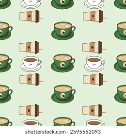 Coffee, tea seamless pattern. Coffee, tea illustration. Coffee, tea background. Perfect for fabric, textile, wallpaper, decor, illustration, print, packaging of products. SSTKbackgrounds