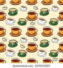 Coffee, tea seamless pattern. Coffee, tea illustration. Coffee, tea background. Perfect for fabric, textile, wallpaper, decor, illustration, print, packaging of products. SSTKbackgrounds