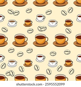 Coffee, tea seamless pattern. Coffee, tea illustration. Coffee, tea background. Perfect for fabric, textile, wallpaper, decor, illustration, print, packaging of products. SSTKbackgrounds