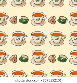 Coffee, tea seamless pattern. Coffee, tea illustration. Coffee, tea background. Perfect for fabric, textile, wallpaper, decor, illustration, print, packaging of products. SSTKbackgrounds