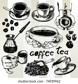 Coffee and Tea Set Hand Drawn