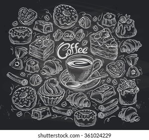 Coffee and tea set of vector elements hand-drawn