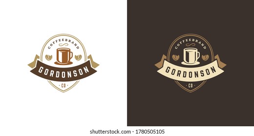 Ilustración vectorial del logotipo de café o té con silueta de frijol buena para el diseño de placa de café y la decoración de menú. emblema de la tipografía retro.