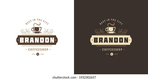 Logo-Vorlage für Kaffee- oder Teeshop, Vektorgrafik mit Bohnensilhouette gut für Café-Badge-Design und Menüdekoration. Retro-Typografie-Emblem.