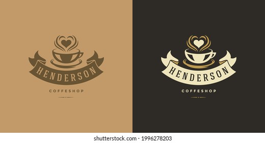 Coffee or tea shop logo template vector illustration with bean silhouette good for cafe badge design and menu decoration. Retro typography emblem.