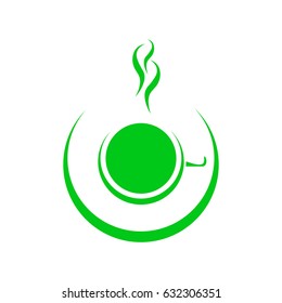 Coffee or tea shop logo template, natural abstract coffee or tea cup with steam, coffee house emblem