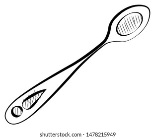 Coffee or tea spoon, outline of mixing equipment for drink. Sketch of cutlery for sugar, empty silverware, dishware icon, cook tool, shop sign vector