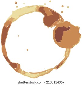 Coffee or tea stain, splashes of cups, mugs and drops. High quality abstract shape for menu, bar, cafe, restaurant. Ink, paint or other liquid cup stain. Trace from mug with drink vector illustration