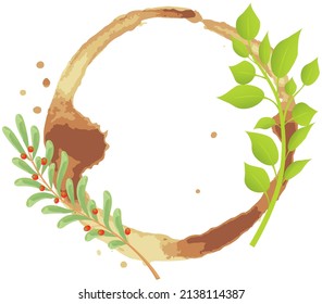 Coffee or tea stain, splashes of cups, mugs and drops. High quality abstract shape for menu, bar, cafe, restaurant. Ink, paint or other liquid cup stain. Trace from mug with drink vector illustration