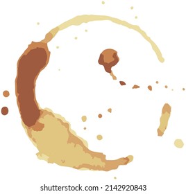 Coffee or tea stain, splashes of cups, mugs and drops. High quality abstract shape for menu, bar, cafe, restaurant. Ink, paint or other liquid cup stain. Trace from mug with drink vector illustration