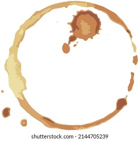 Coffee or tea stain, splashes of cups, mugs and drops. High quality abstract shape for menu, bar, cafe, restaurant. Ink, paint or other liquid cup stain. Trace from mug with drink vector illustration