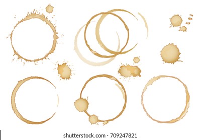 Coffee or tea stains and traces - modern vector isolated clip art on white background. Splashes of cups, mugs and drops. Use this high quality set for your menu, bar, cafe, restaurant