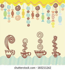 Coffee tea sweet cakes vector illustration