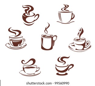 Coffee and tea symbols and icons for beverage design, such  a logo. Jpeg version also available in gallery