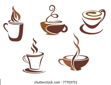 Coffee and tea symbols and icons for fast food, restaurant design or template