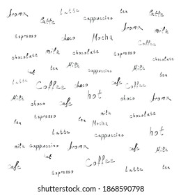 Wort zum Thema Kaffee und Tee, handschriftlich auf weiß, Muster