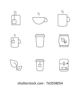 Coffee and tea thin line icons set isolated on white background. For web site template, application, print material and social media network. Collection of modern drink icons