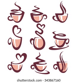 coffee and tea, vector cups collection