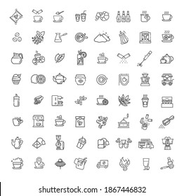 Coffee and tea vector icons set. Thin line design