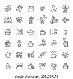 Coffee and tea vector icons set. Thin line design